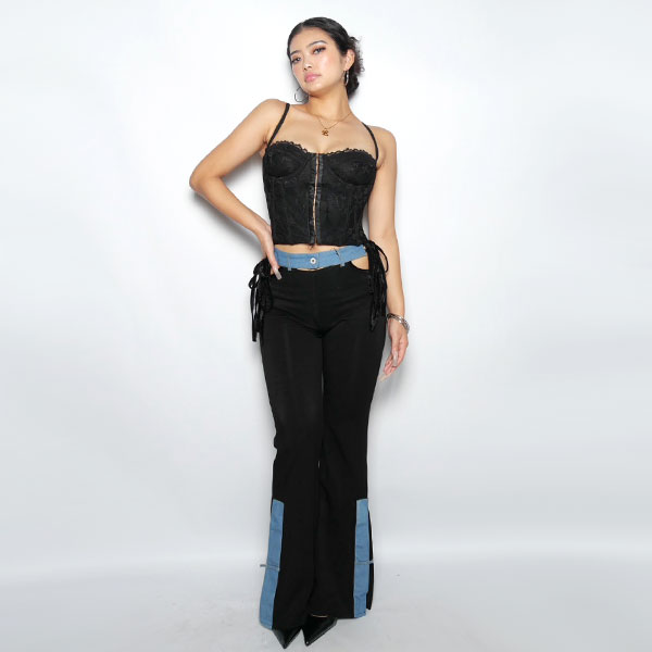 SIDE LACE UP DENIM PANTS