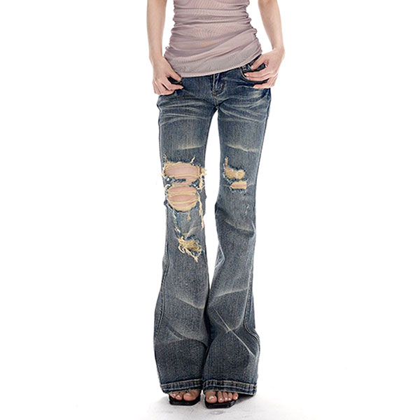 DAMAGE FLARE DENIM PANTS