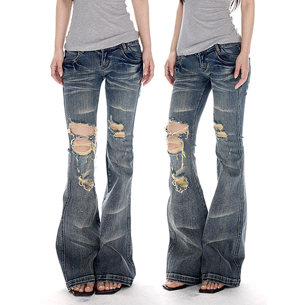 DAMAGE FLARE DENIM PANTS