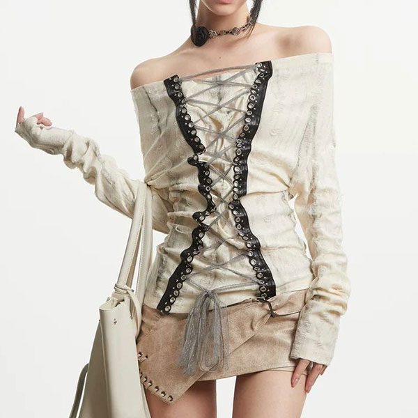 OFF SHOULDER LACE UP CUTSEW