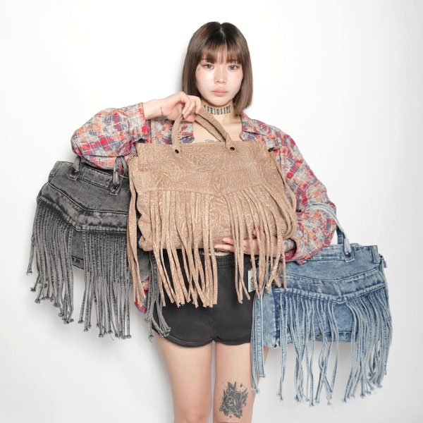 DENIM FRINGE BAG