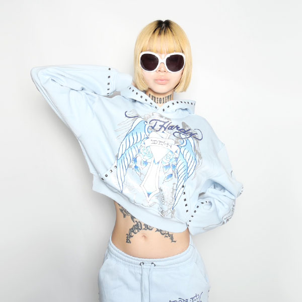 CROSS WINGS STUDDED CROPPED HOODIE