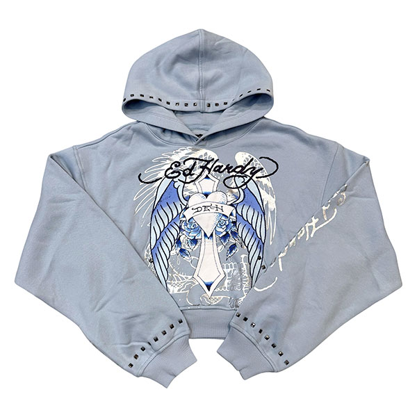 CROSS WINGS STUDDED CROPPED HOODIE