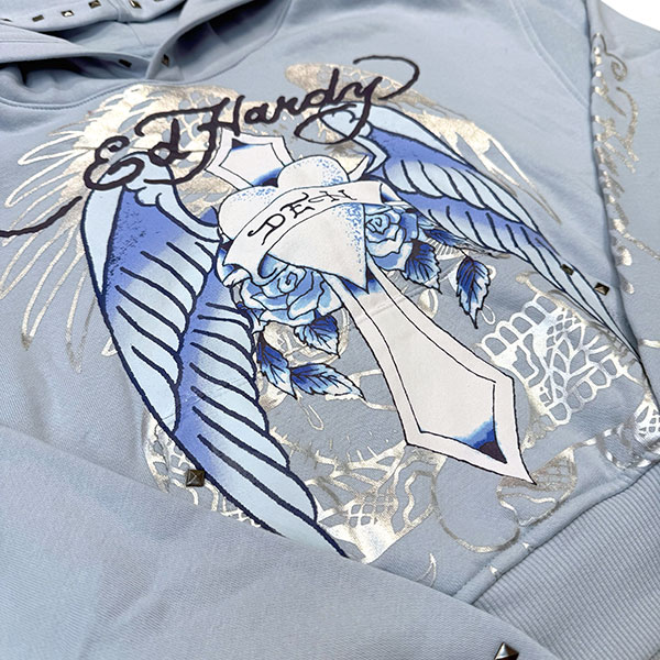 CROSS WINGS STUDDED CROPPED HOODIE