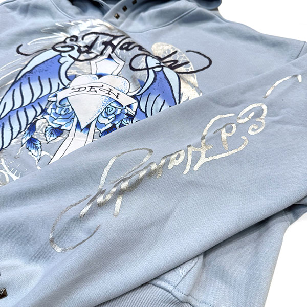 CROSS WINGS STUDDED CROPPED HOODIE