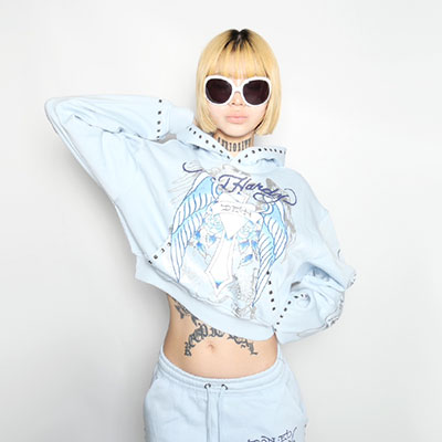 CROSS WINGS STUDDED CROPPED HOODIE