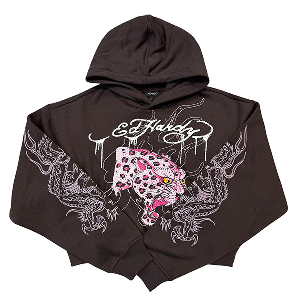 PINK LEOPARD CROPPED HOODIE