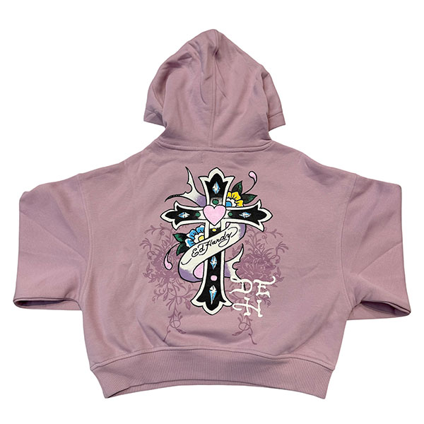 PINK LKS SKULL PUFF PRINT CROPPED HOODIE