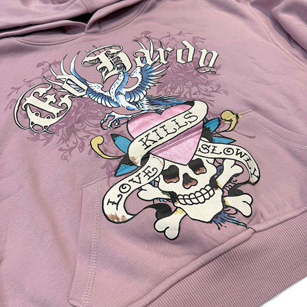 PINK LKS SKULL PUFF PRINT CROPPED HOODIE
