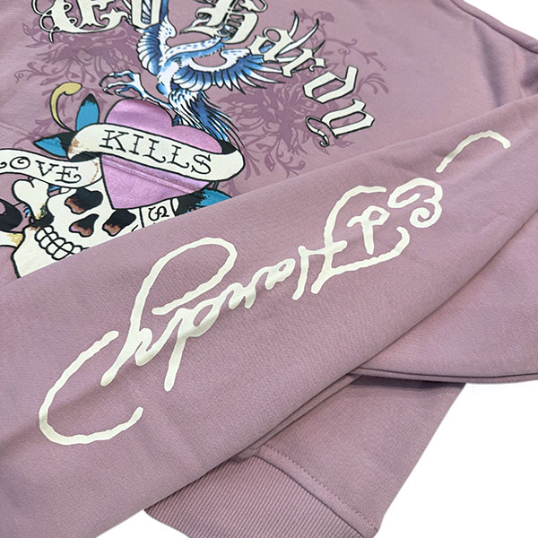 PINK LKS SKULL PUFF PRINT CROPPED HOODIE