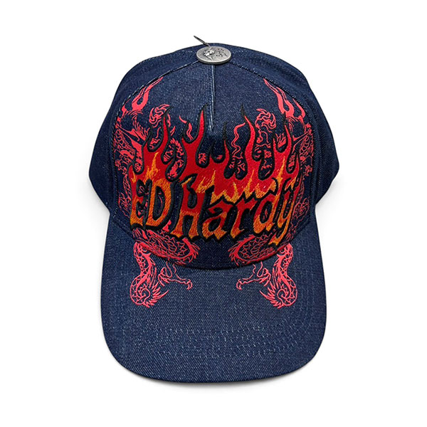 DRAGON FLAMES DENIM TRUCKER HAT