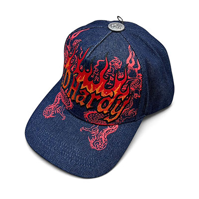 DRAGON FLAMES DENIM TRUCKER HAT