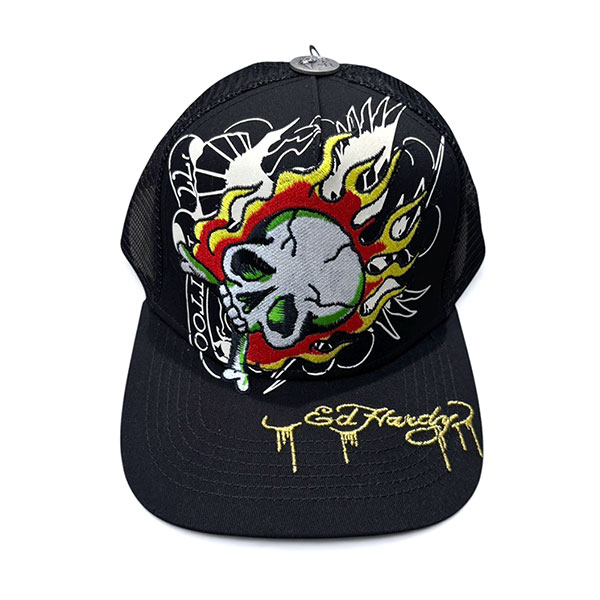 EMBROIDERED FIRE SKULL HAT