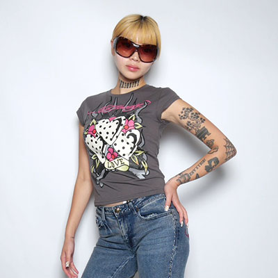 3 POLKA DOT HEARTS CAP SLEEVE TEE