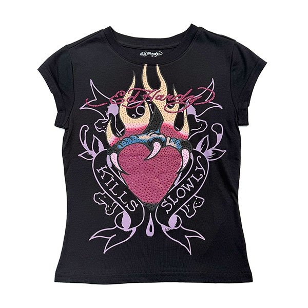 HEART FLAMES RHINESTONE CAP SLEEVE TEE