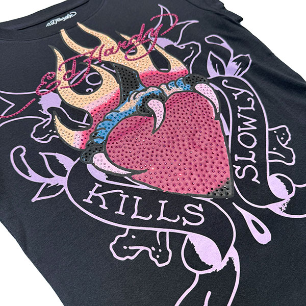 HEART FLAMES RHINESTONE CAP SLEEVE TEE