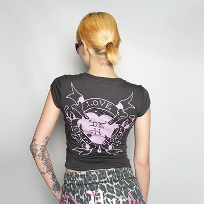 HEART FLAMES RHINESTONE CAP SLEEVE TEE