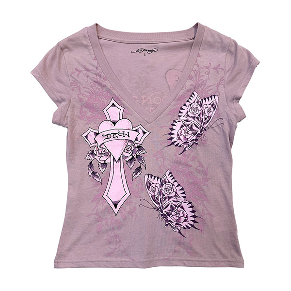 STRIPED CROSS WINGS V-NECK TEE