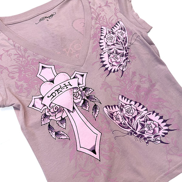 STRIPED CROSS WINGS V-NECK TEE