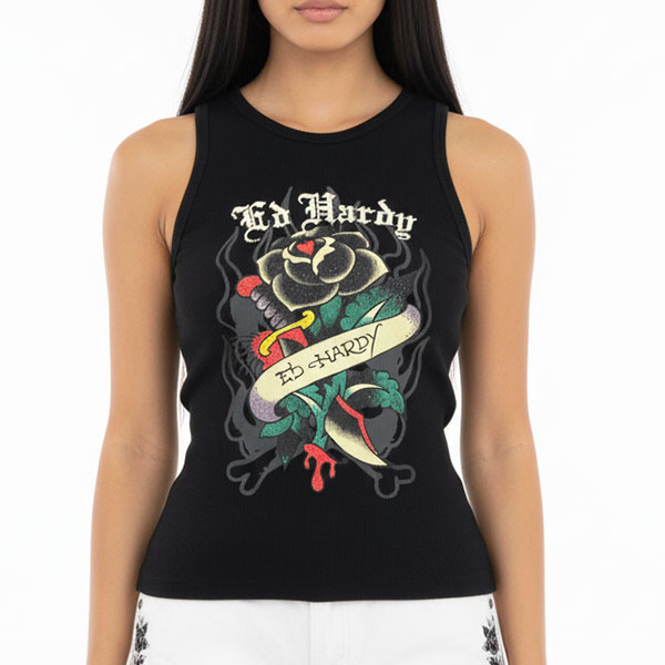 BLACK ROSE RHINESTONE TANK