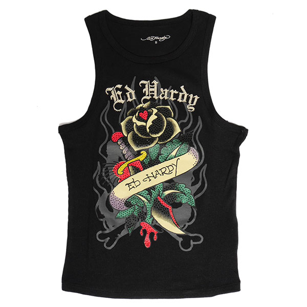 BLACK ROSE RHINESTONE TANK