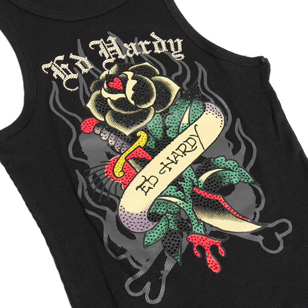 BLACK ROSE RHINESTONE TANK