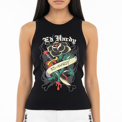 BLACK ROSE RHINESTONE TANK