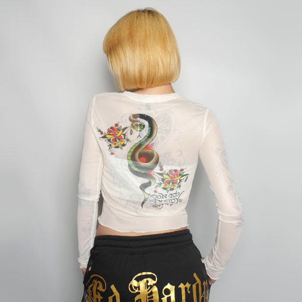 CROSS HEART LONG SLEEVE MESH TOP