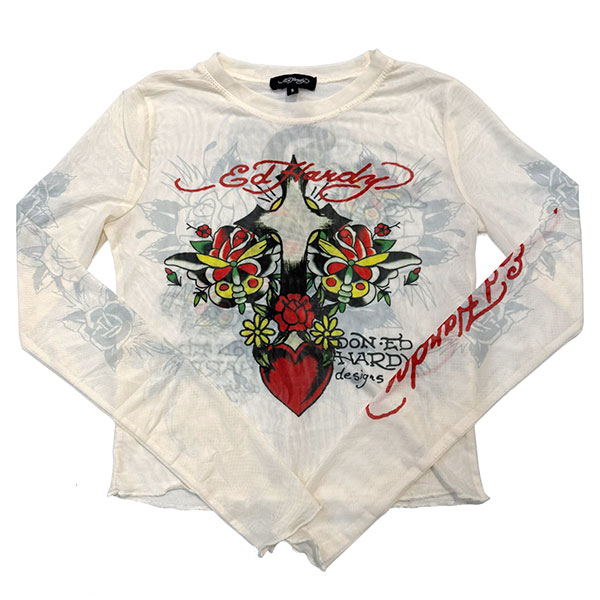 CROSS HEART LONG SLEEVE MESH TOP