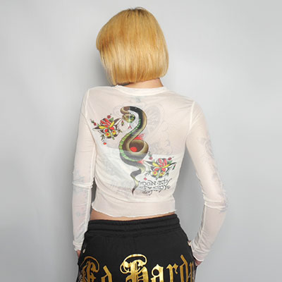 CROSS HEART LONG SLEEVE MESH TOP