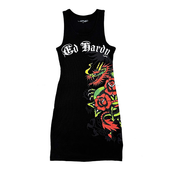 DRAGON ROSES RIB TANK DRESS