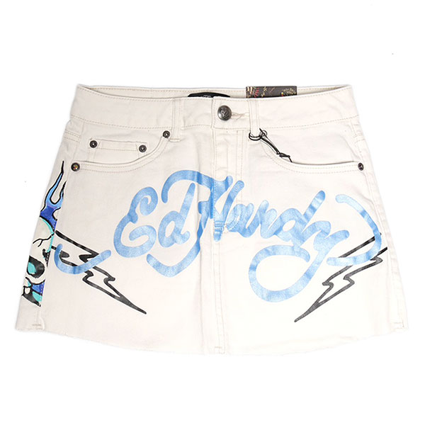 FLAME SKULL DENIM MINI SKIRT