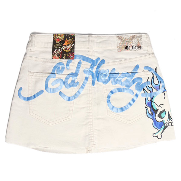 FLAME SKULL DENIM MINI SKIRT