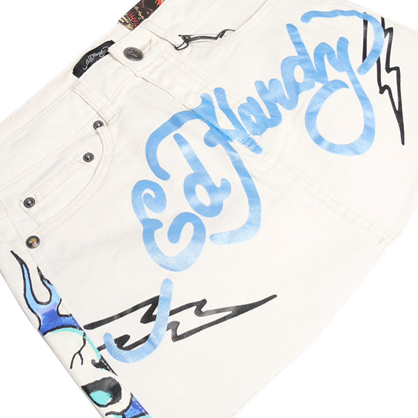 FLAME SKULL DENIM MINI SKIRT