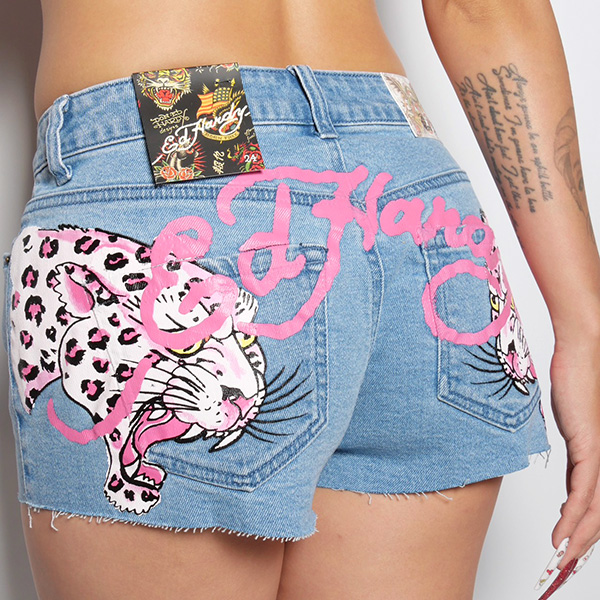 PINK LEOPARD DENIM SHORTS