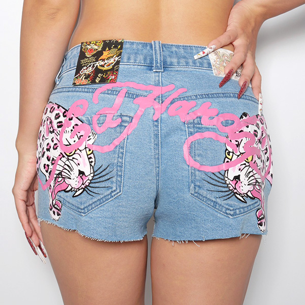 PINK LEOPARD DENIM SHORTS