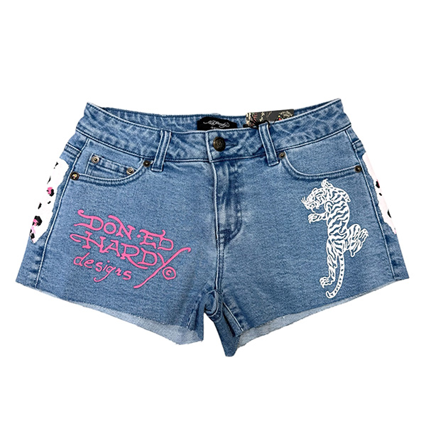 PINK LEOPARD DENIM SHORTS