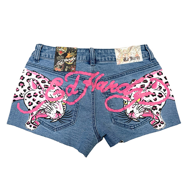 PINK LEOPARD DENIM SHORTS