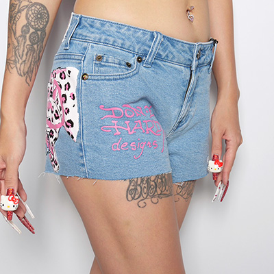 PINK LEOPARD DENIM SHORTS