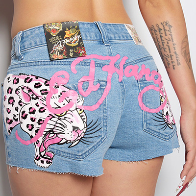 PINK LEOPARD DENIM SHORTS