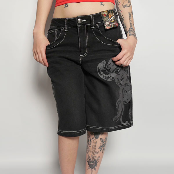 PANTHER HEART DENIM JORT