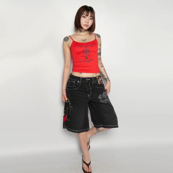 PANTHER HEART DENIM JORT