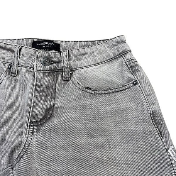 PINK SKULL FLAME BAGGY JEAN EMBROIDERED