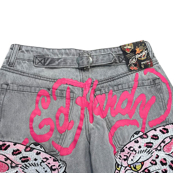 PINK SKULL FLAME BAGGY JEAN EMBROIDERED