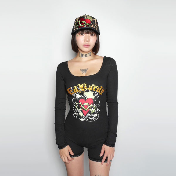 SACRED HEART LONG SLEEVE SHORT LACE ONESIE