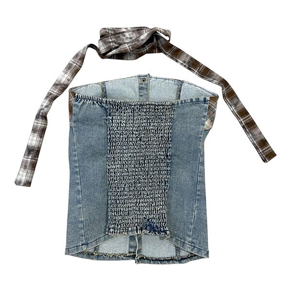 TRIM CHECK DENIM BARE TOP