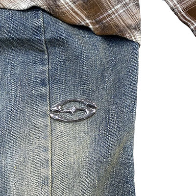TRIM CHECK DENIM BARE TOP