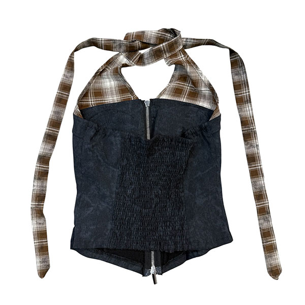 TRIM CHECK DENIM HALTER NECK