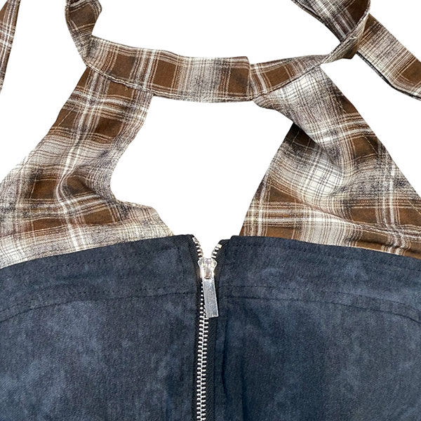 TRIM CHECK DENIM HALTER NECK