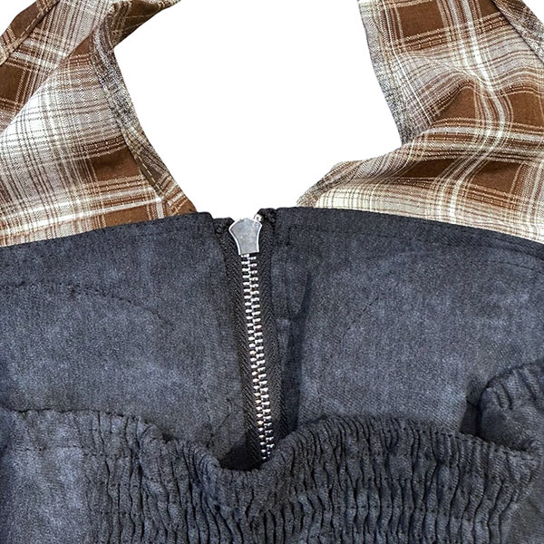 TRIM CHECK DENIM HALTER NECK
